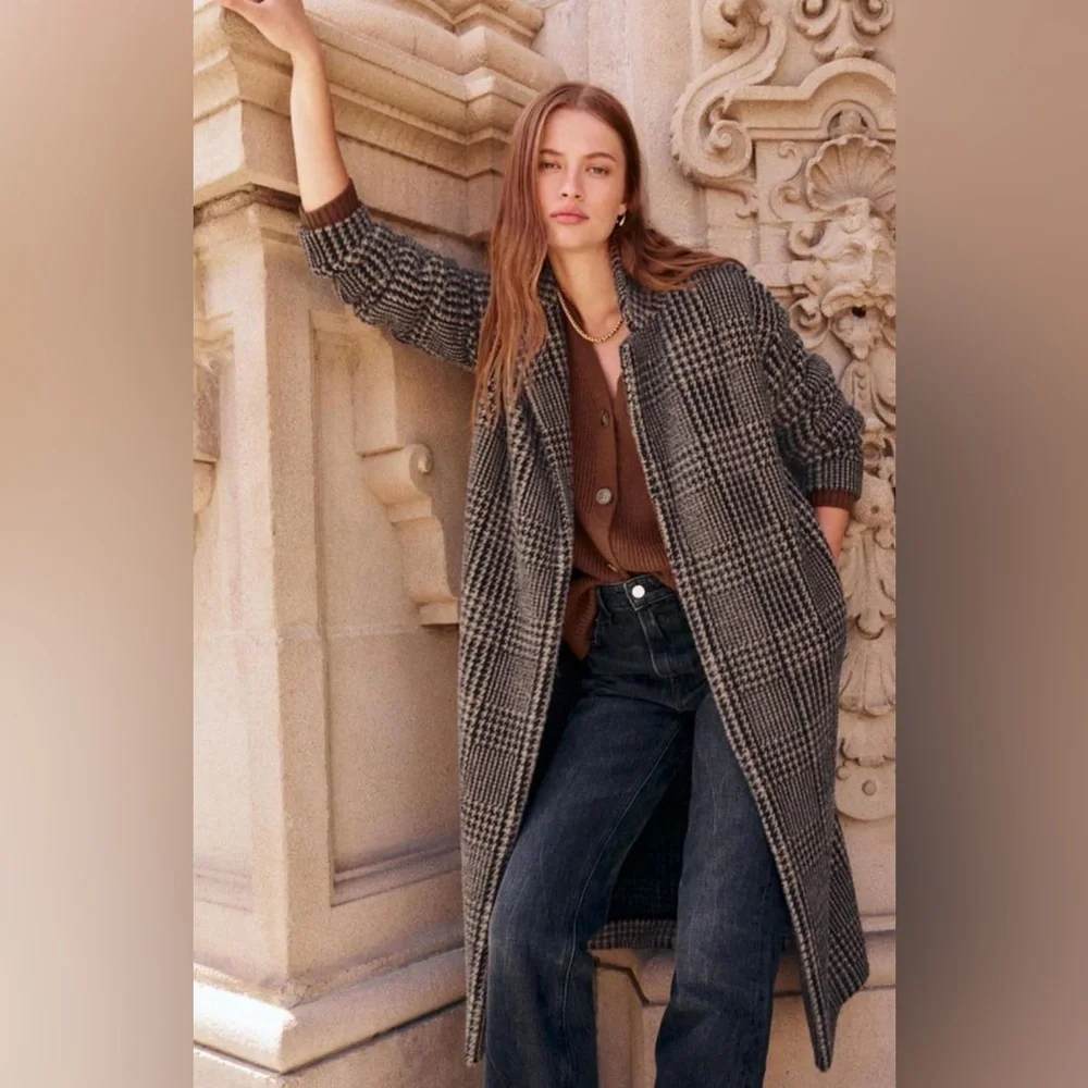 Z Supply Black and Gray Plaid Coat L - Picture 3 of 7